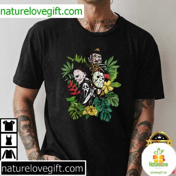 Halloween Horror Movie T-Shirt Floral Horror Characters Design