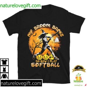 Halloween Baseball My Broom Broke So Now I Play Softball T Shirt 3