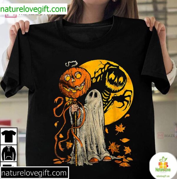 Halloween T-Shirt Cute Pumpkin Ghost Autumn Leaves Design