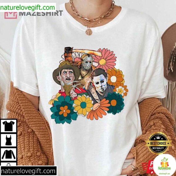 Horror Movie Halloween Floral T-Shirt