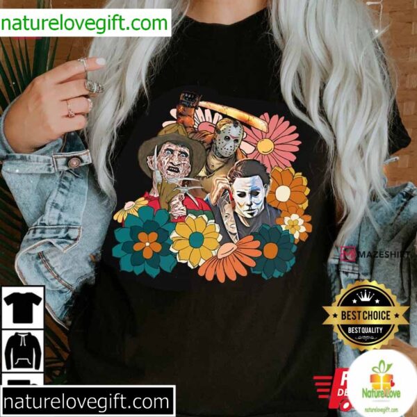 Horror Movie Halloween Floral T-Shirt