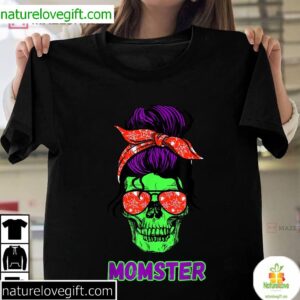 Funny Skull Mama Messy Bun Mom Halloween T Shirt 2
