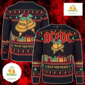 ACDC Ugly Christmas Sweater Lock Up Your Presents Rock Fan Holiday Jumper