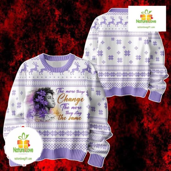 Color Purple Ugly Christmas Sweater The More Things Change Design