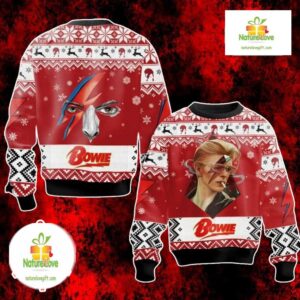 David Bowie Ugly Christmas Sweater Aladdin Sane Lightning Bolt Gift