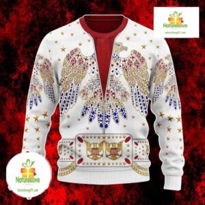 Elvis Presley Christmas Ugly Sweater Inspired by Eagle Jumpsuit