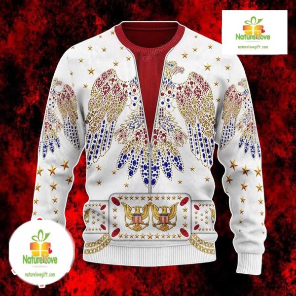Elvis Presley Christmas Ugly Sweater Inspired by Eagle Jumpsuit