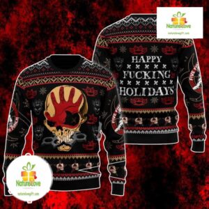 Five Finger Death Punch Ugly Christmas Sweater Skull Red Metal Fan Gift