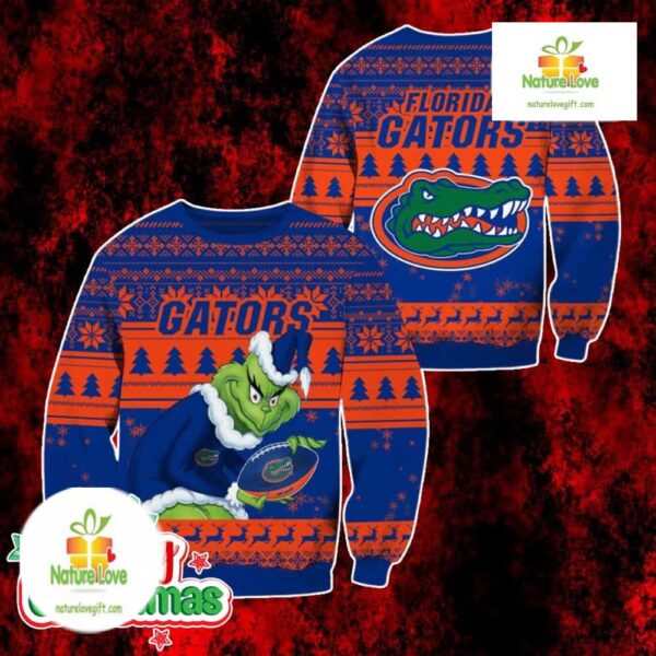 Florida Gators Grinch Ugly Christmas Sweater Blue Orange Holiday Pullover