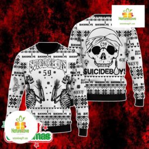 G59 Ugly Christmas Sweater Suicideboys Skeleton Skull Grey