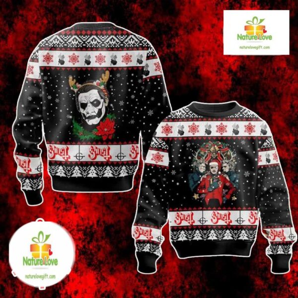Ghost Band Ugly Christmas Sweater Reindeer Skull Papa Emeritus Xmas Gift