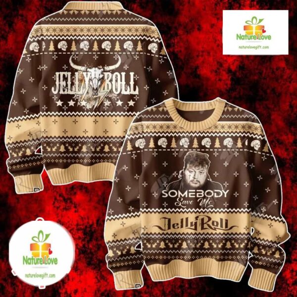 Jelly Roll Ugly Christmas Sweater Somebody Save Me Lyrics Design