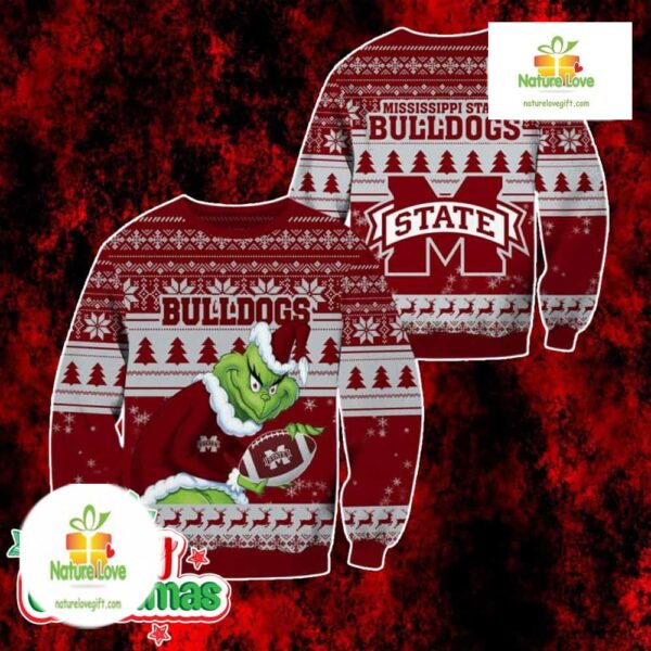 Mississippi State Bulldogs Grinch Ugly Christmas Sweater Maroon Pullover