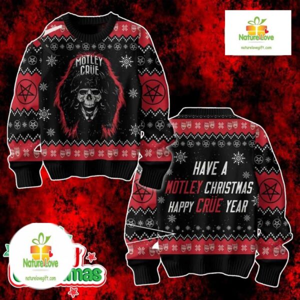 Motley Crue Ugly Christmas Sweater Holiday Jumper Rock Band Gift