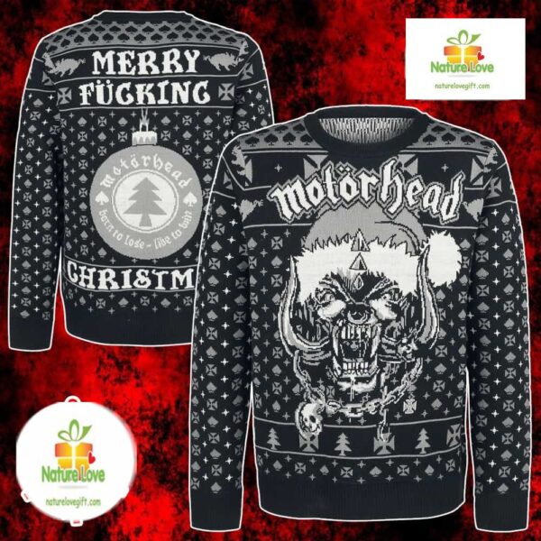 Motorhead Ugly Christmas Sweater War Pig Santa Hat Rock Metal Fan