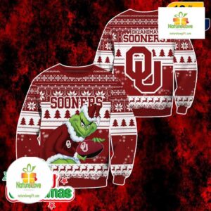 Oklahoma Sooners Grinch Ugly Christmas Sweater Red White Holiday Pullover