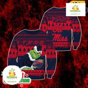 Ole Miss Rebels Grinch Ugly Christmas Sweater Red Navy Holiday Jumper