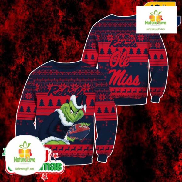 Ole Miss Rebels Grinch Ugly Christmas Sweater Red Navy Holiday Jumper