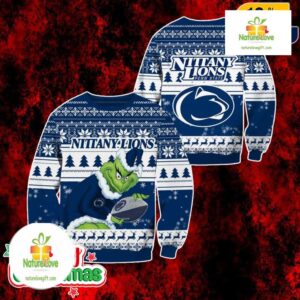 Penn State Nittany Lions Grinch Ugly Christmas Sweater Blue White Holiday Pullover