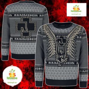 Rammstein Ugly Christmas Sweater Black Gold Angel Wings Snowflake Unisex