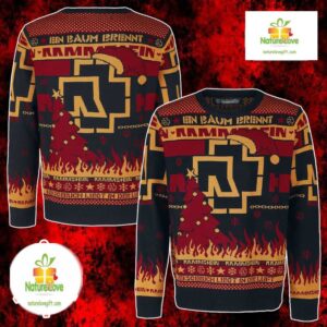 Rammstein Ugly Christmas Sweater Fire Tree Design Metal Fan Gift