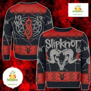 Slipknot Iowa 1995 Heavy Metal Goat Skull Ugly Christmas Sweater Red Black