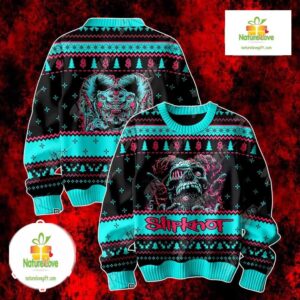 Slipknot Ugly Christmas Sweater Black Teal Skull Band Logo Knit