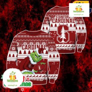Stanford Cardinal Grinch Ugly Christmas Sweater Red White Holiday Jumper
