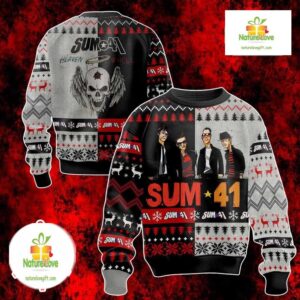 Sum 41 Ugly Christmas Sweater Band Graphic Snowflake Design