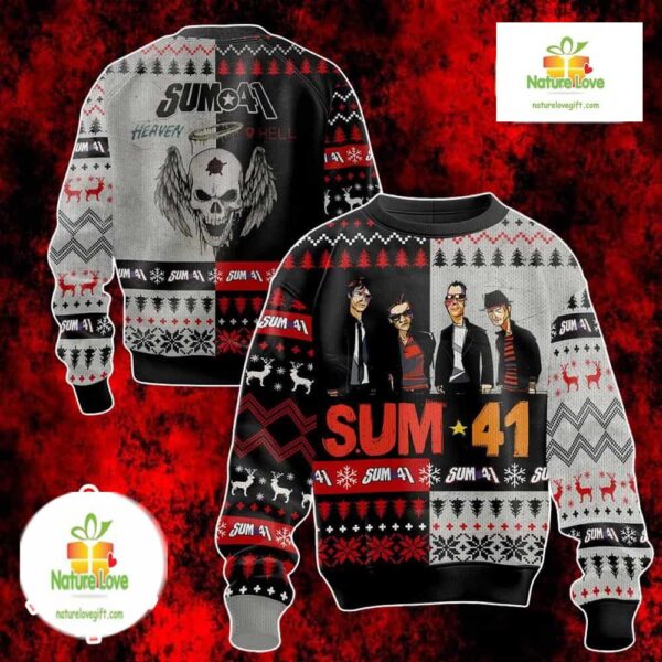 Sum 41 Ugly Christmas Sweater Band Graphic Snowflake Design