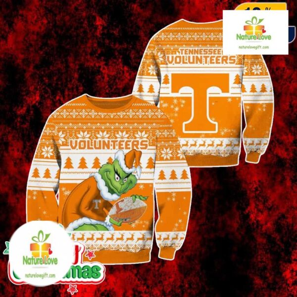 Tennessee Volunteers Grinch Ugly Christmas Sweater Orange White Pullover
