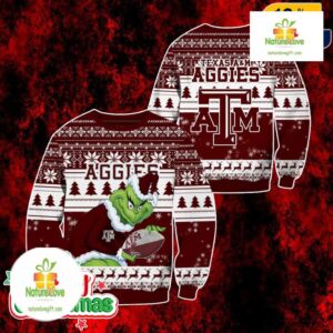 Texas A&M Aggies Grinch Ugly Christmas Sweater Maroon White Holiday Jumper