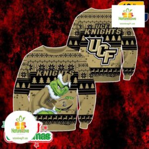 UCF Knights Grinch Ugly Christmas Sweater Gold Black Holiday Pullover