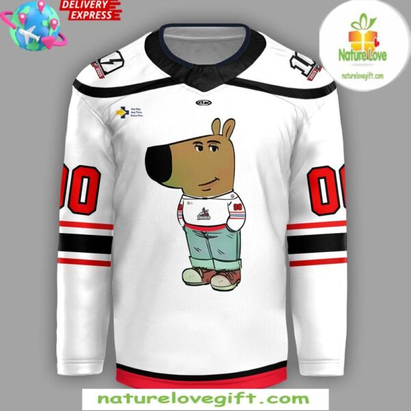 Adirondack Thunder 2025 White Hockey Jersey Chill Guy