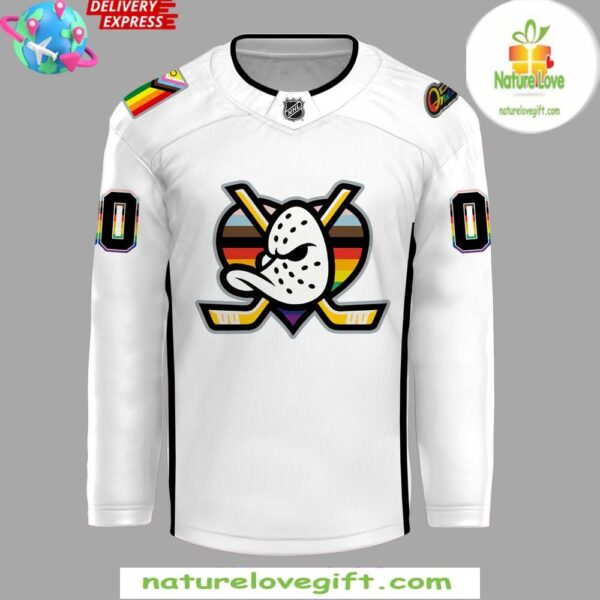 Anaheim Ducks Pride Night 2025 White Hockey Jersey