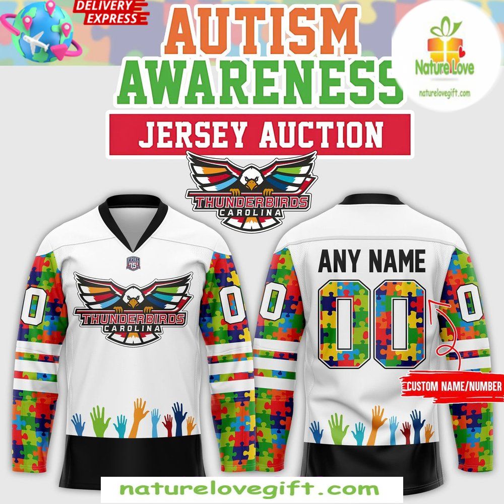 Autism Awareness Hockey Jersey Carolina Thunderbirds 2025 Autism Awareness Hockey Jersey Carolina Thunderbirds 2025