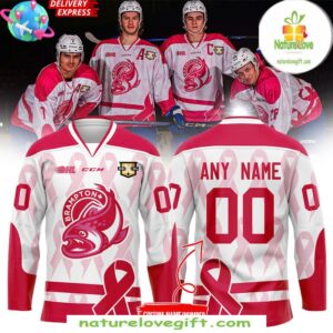 Custom Hockey Jersey Brampton Steelheads Pink in the Rink Night