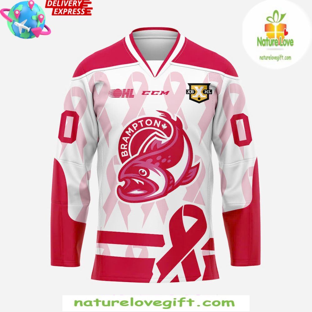 Custom Hockey Jersey Brampton Steelheads Pink in the Rink Night Custom Hockey Jersey Brampton Steelheads Pink in the Rink Night