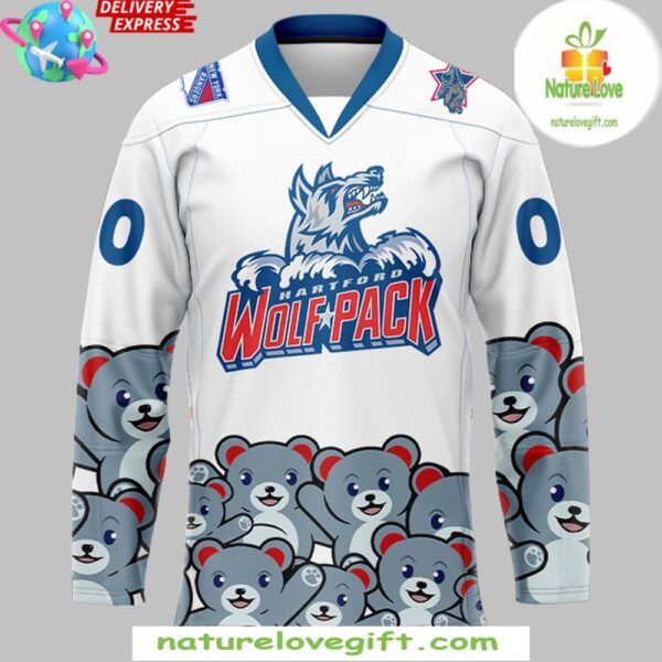 Hartford Wolf Pack White Hockey Jersey Teddy Bear Edition