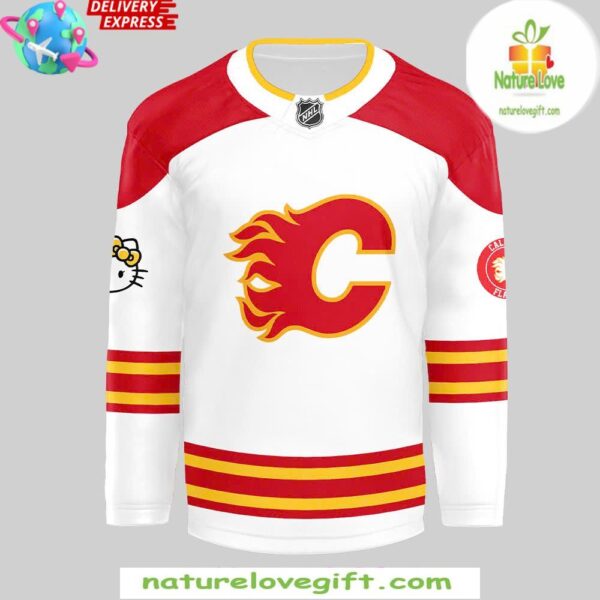 Hello Kitty Calgary Flames 50th Anniversary White Hockey Jersey
