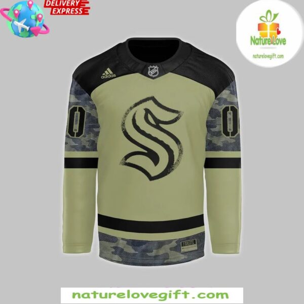 Seattle Kraken 2025 Military Camo Hockey Jersey Adidas