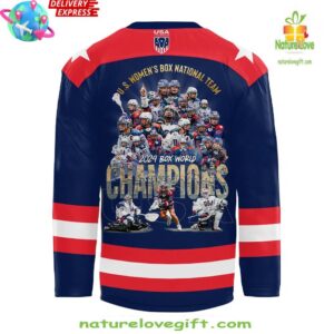 2024 UNITED STATES ARE THE FIRST EVER WOMENS BOX CHAMPS 2024 Blue Hockey Jersey
