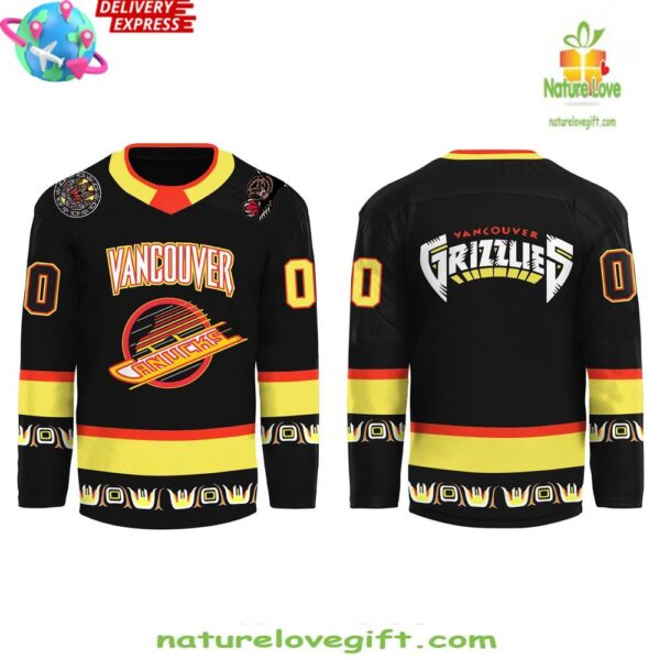 Vancouver Canucks Grizzlies Black Skate Hockey Jersey NHL