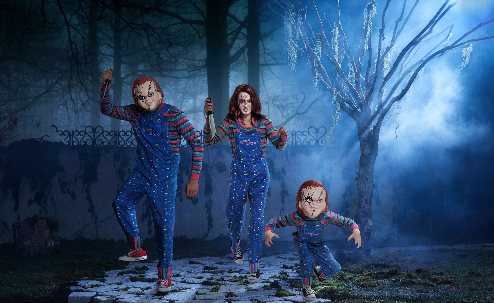 Men's Child's Play Chucky Blue Outfit with Shirt & Mask Halloween Costume, Assorted Sizes | Party City