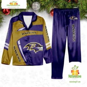 NFL Baltimore Ravens Football Team Winter Satin Pajamas Set Gift for Fans