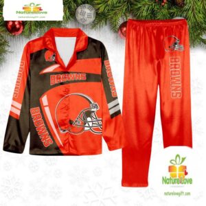 NFL Cleveland Browns Football Team Winter Satin Pajamas Set Gift for Fans