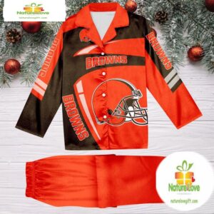 NFL Cleveland Browns Special Football Team Winter Season Satin Pajamas Set 2