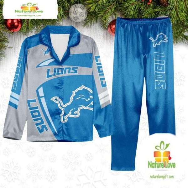 NFL Detroit Lions Football Team Winter Satin Pajamas Set Gift for Fans