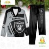 NFL Las Vegas Raiders Football Team Winter Satin Pajamas Set Gift for Fans