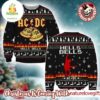 ACDC Angus Young Hells Bells With Flames And Reindeer Pattern Christmas Ugly Sweater
